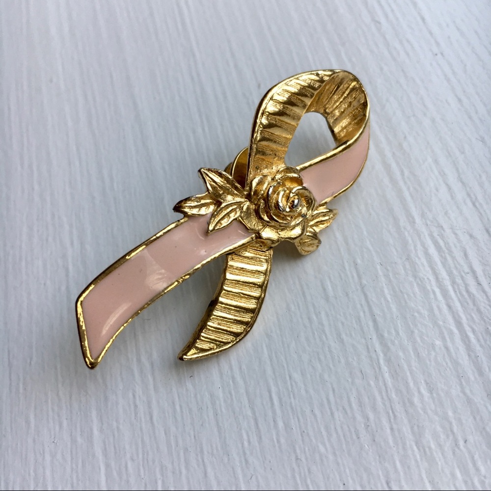 Pink ribbon gold pin